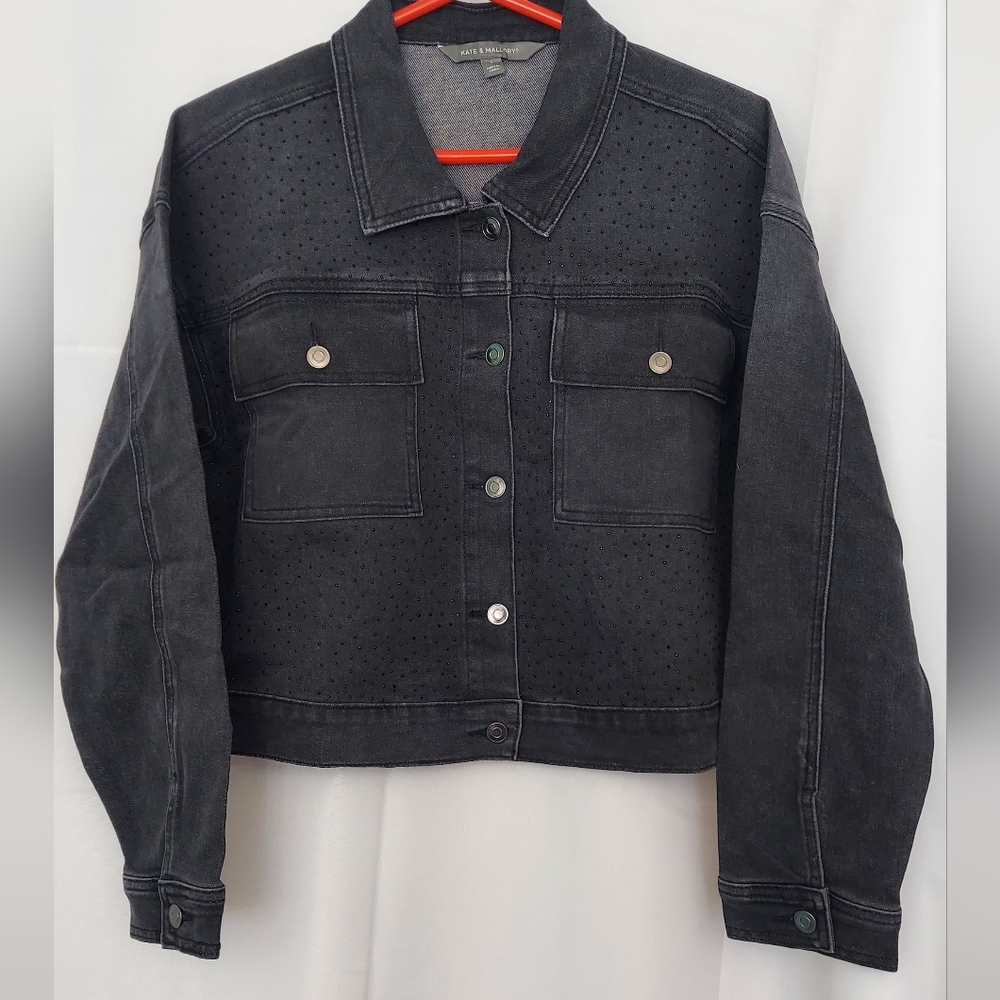 Kate &  Mallory Women's Black Denim Rhinstone Jacket Size Large NWOT - Picture 14 of 14